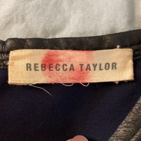 Rebecca Taylor Navy Lace Sleeve Fit and Flare Size XS Faux Leather Trim - Picture 4 of 10